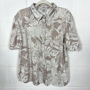 Love Potion Stretch Knit Button Up Top Soft Tan Tropical Floral Resort Travel 2X